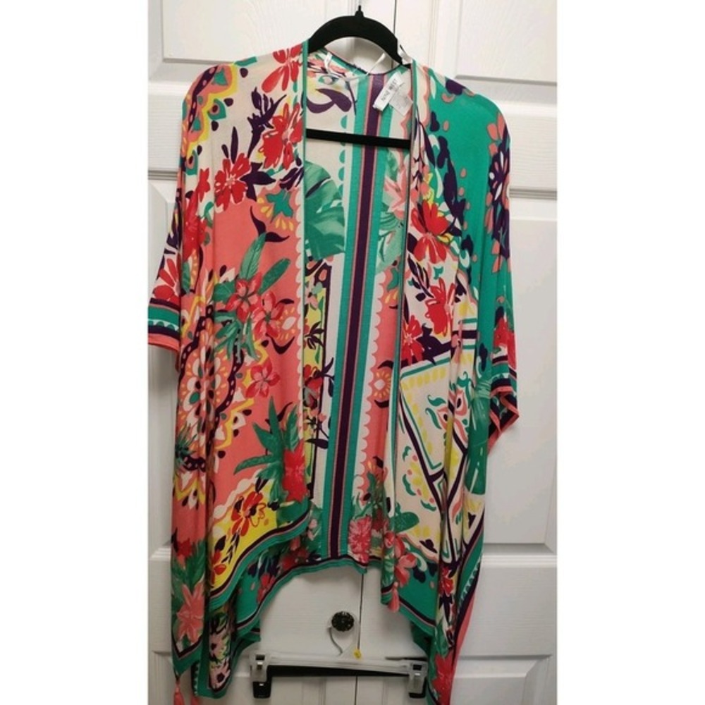 Nine West Kimono Bright Floral Pattern‎ Bathing Suit Coverup One Size Fits Most